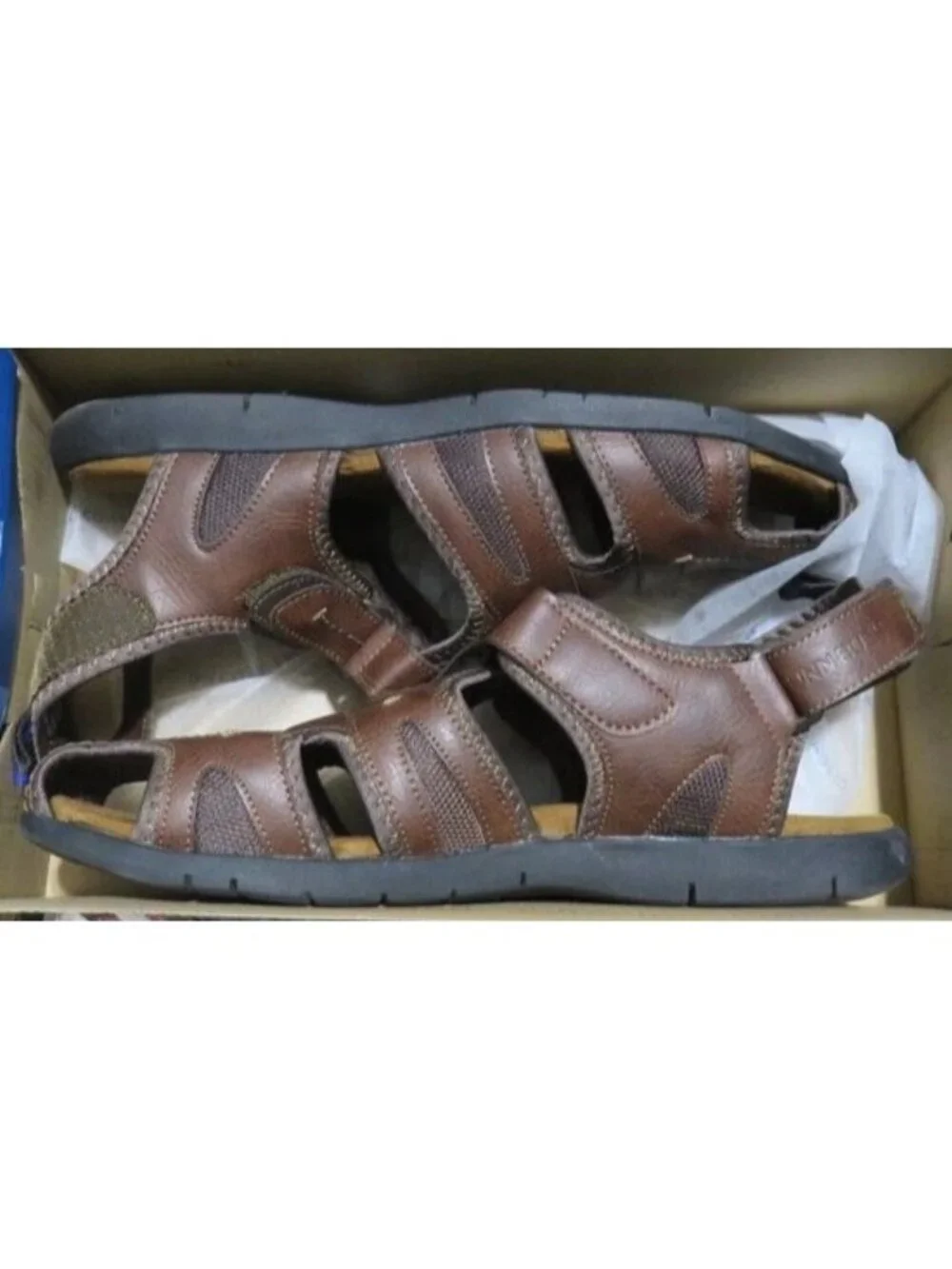 Nunn Bush Brown Leather Rio Grande Fisherman Toe Velcro closure Sandals Sz 13 M